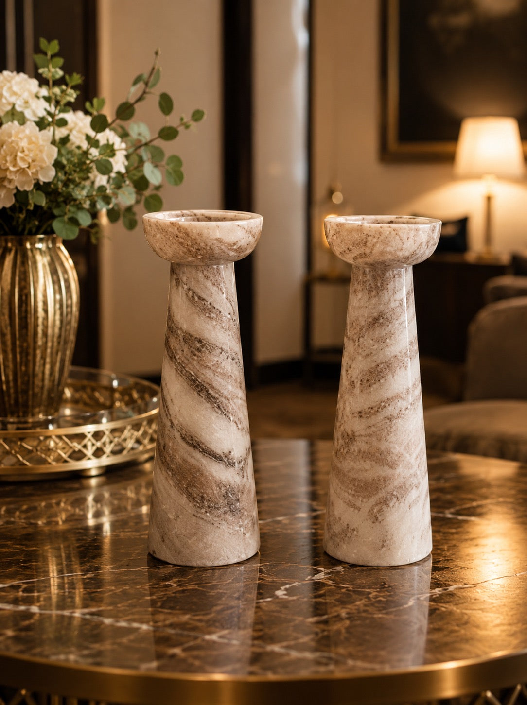 Handcrafted Beige Marble Oval Serving Tray | Luxury Natural Stone Decorative Tray