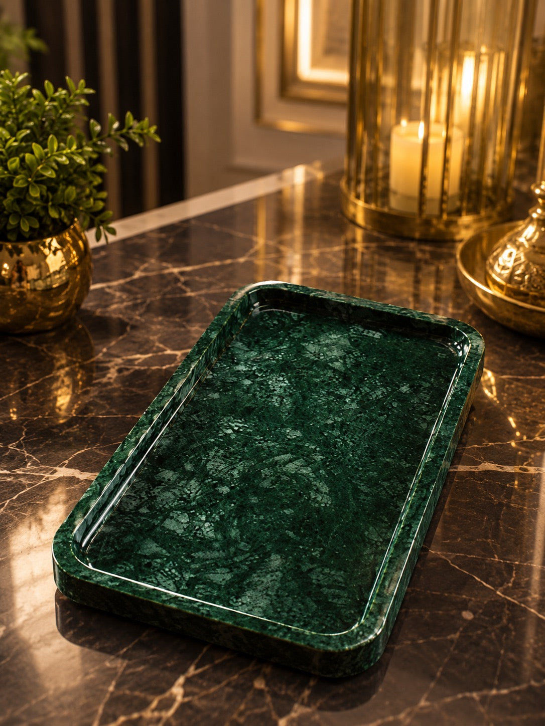 Handcrafted Green Marble Serving Tray | Luxury Decorative & Vanity Tray