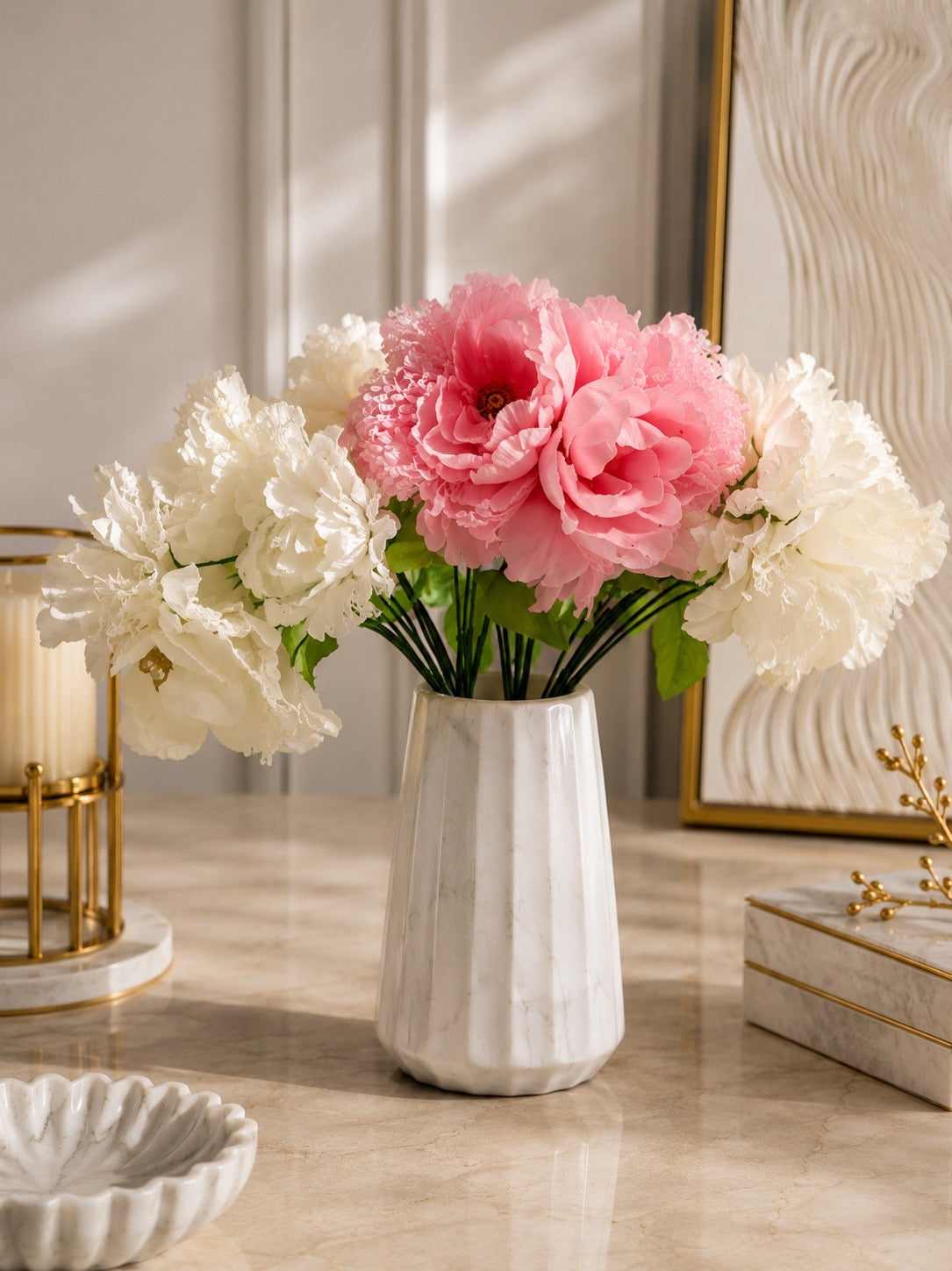 Premium White Marble Flower Vase | Luxury Natural Stone Decorative Vase (6 Inch) | Decorative Accent.