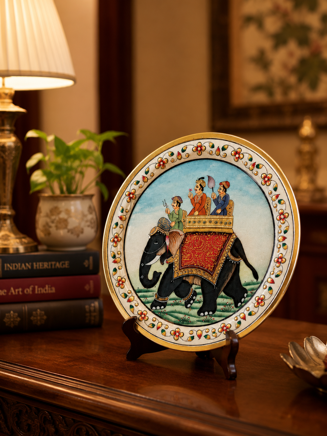 Royal Elephant Marble Decorative Plate