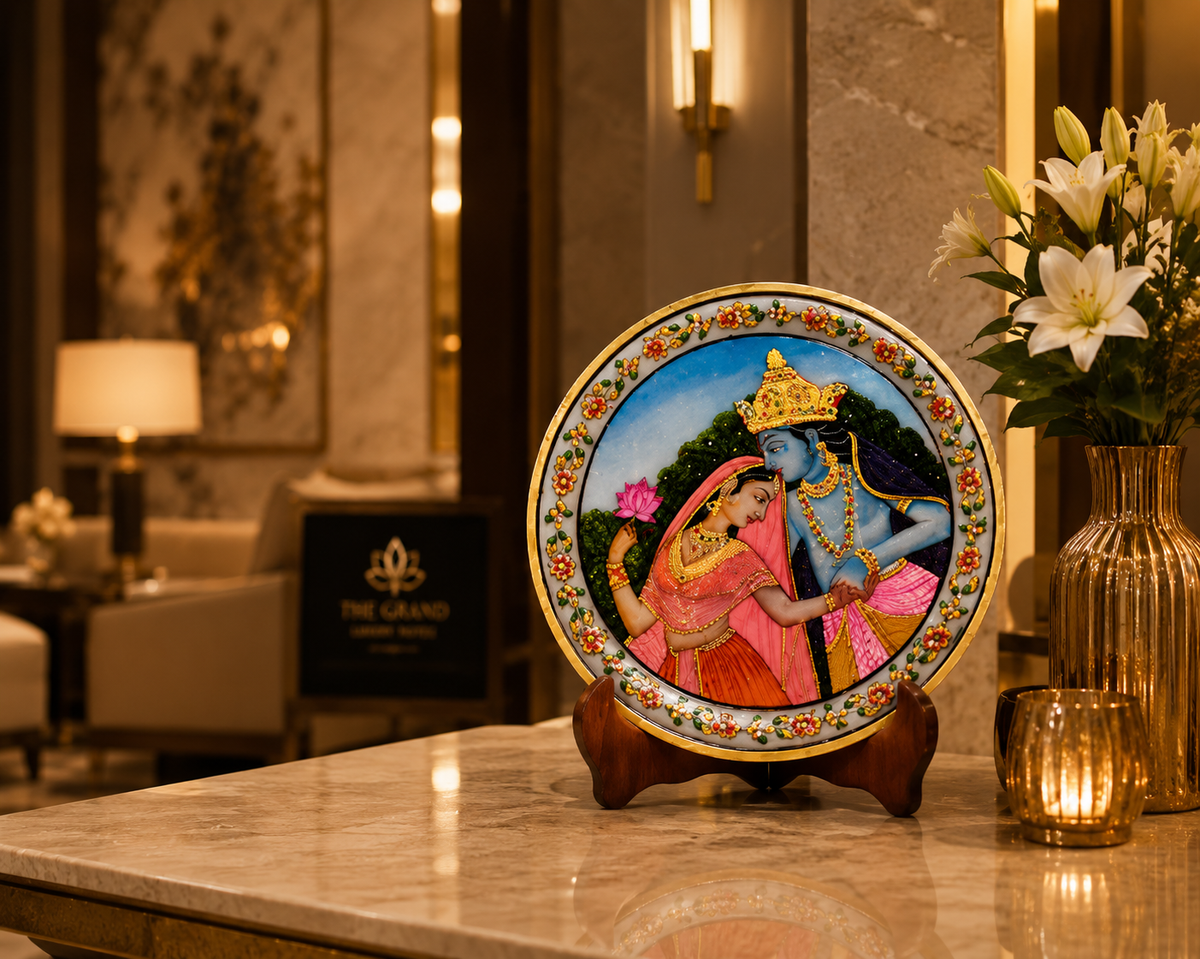 Radha Krishna Marble Decorative Plate