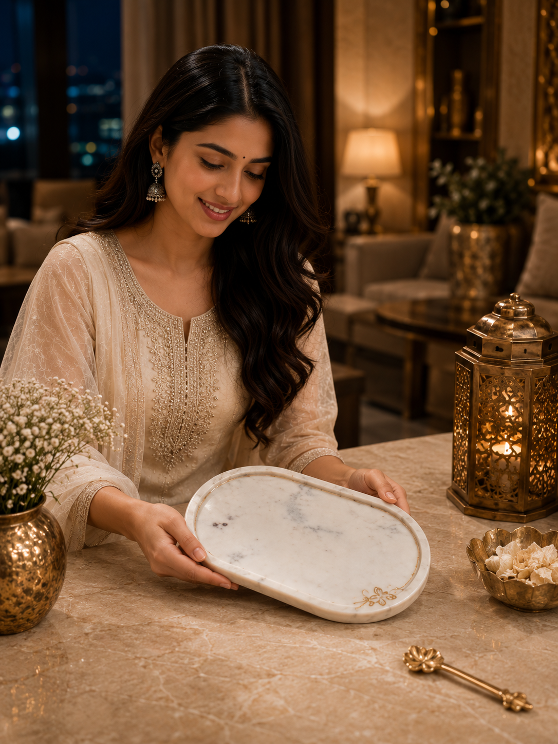 Luxury Oval Marble Vanity Tray