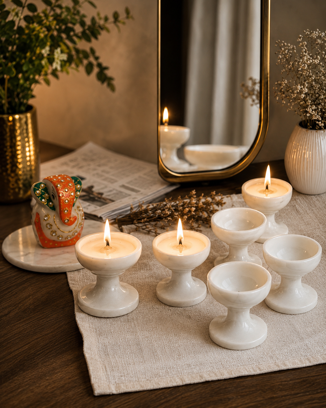 Handcrafted Marble Tea Light Candle Holder Set