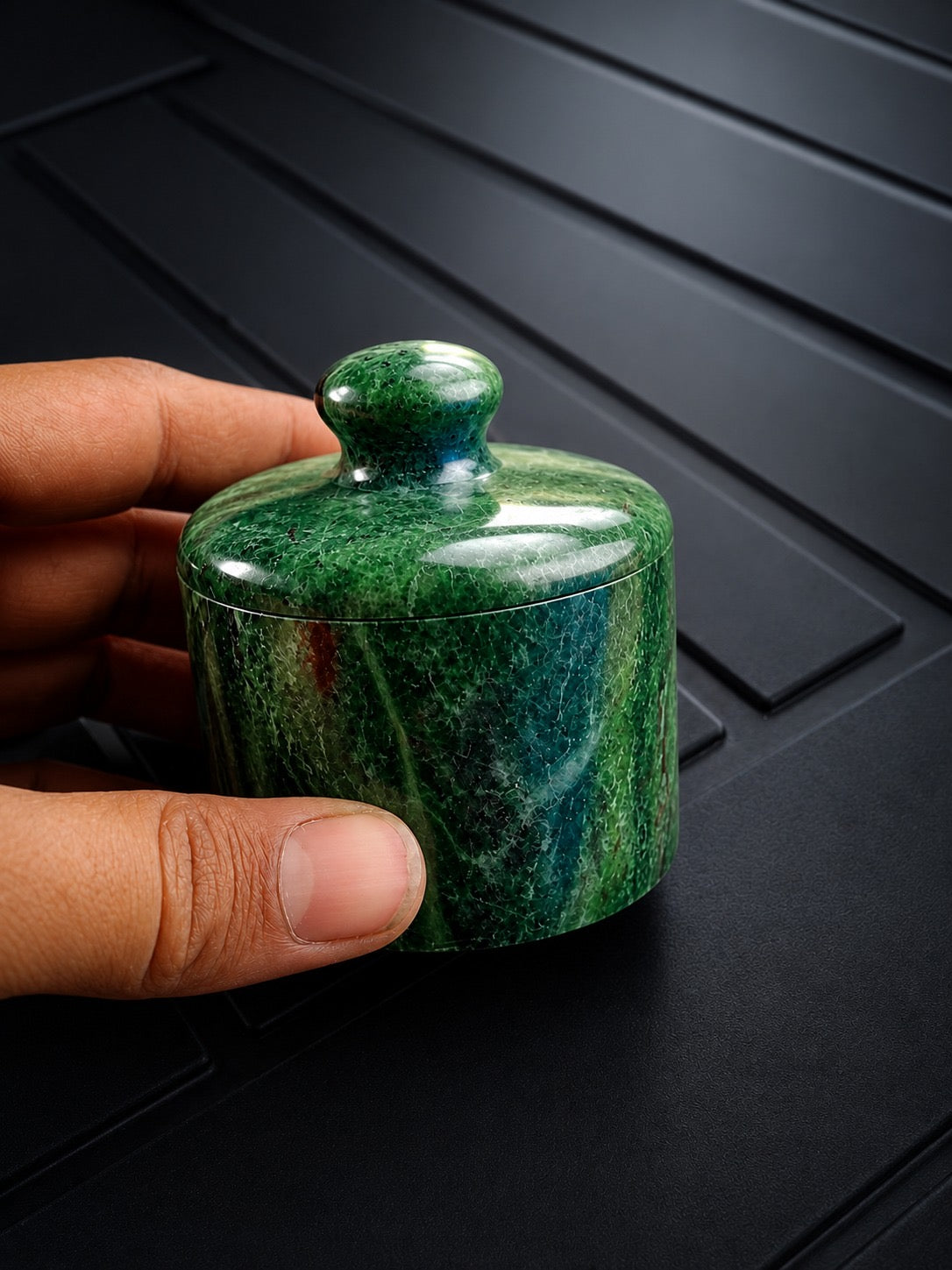 Handcrafted Green Granite Storage Jar | Luxury Home Decor by The Virasat Crafts