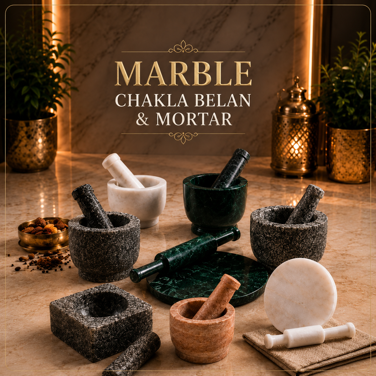 Marble Chakla Belan & Mortar