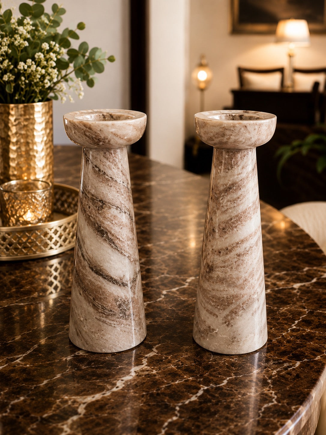 Handcrafted Beige Marble Oval Serving Tray | Luxury Natural Stone Decorative Tray