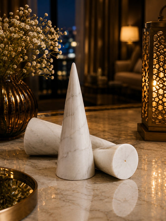 Handcrafted White Marble Cone Set