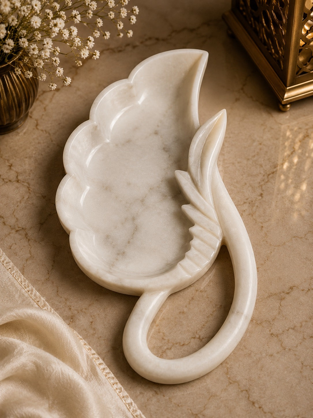 Handcrafted White Marble Urli Bowl | Decorative Urli | Luxury Decorative Floating Candle & Floral Bowl