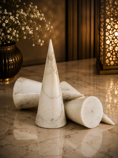 Handcrafted White Marble Decorative Cones (Set of 3) | Luxury Modern Sculptural Home Décor