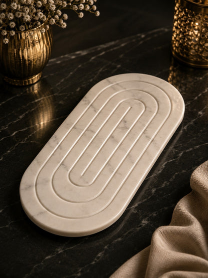 Handcrafted White Marble Oval Vanity Tray | Luxury Decorative Organizer Tray