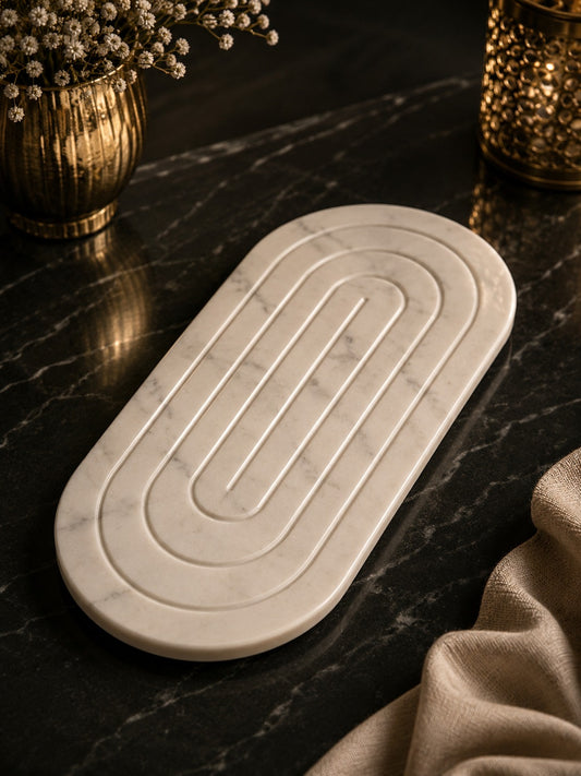 Handcrafted White Marble Oval Vanity Tray | Luxury Decorative Organizer Tray