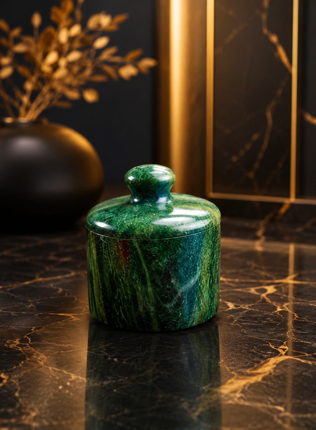 Handcrafted Green Granite Storage Jar | Luxury Home Decor by The Virasat Crafts