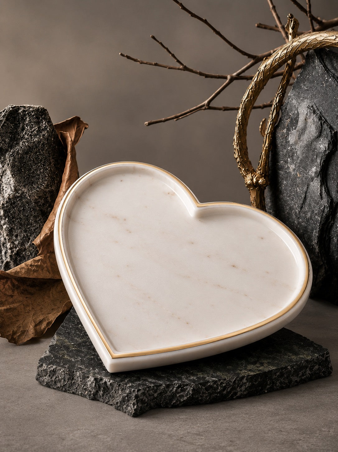 Premium White Marble Heart Shaped Tray | Handcrafted Decorative Vanity & Jewelry Organizer