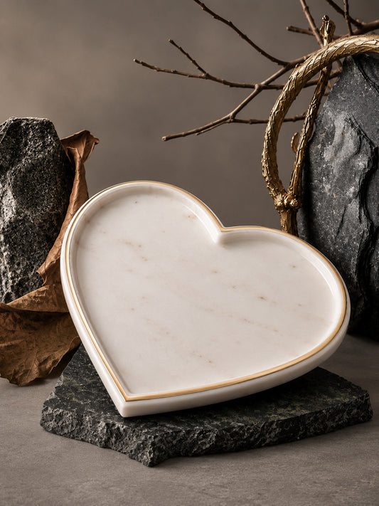 Premium White Marble Heart Shaped Tray | Handcrafted Decorative Vanity & Jewelry Organizer