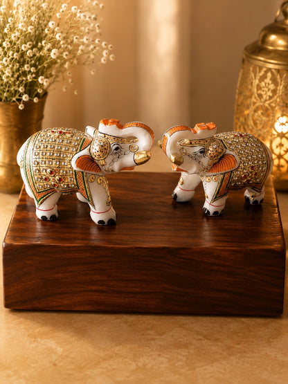 Premium Marble Elephant Pair Statue | Handcrafted Decorative Showpiece for Home & Office | Luxury Vastu Decor