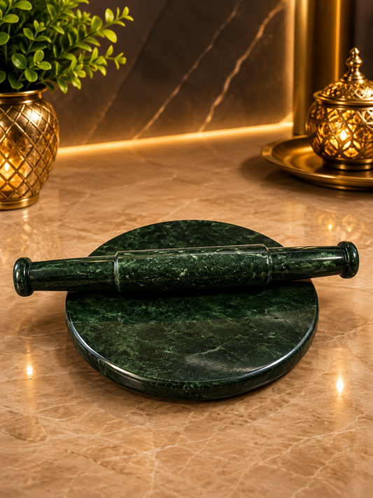 Premium Green Marble Rolling Pin & Chakla