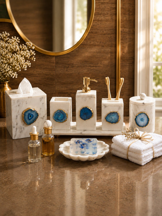 Luxury White Marble Bathroom Accessories Set  | Permium  White Marble Bathroom Accessories Set |