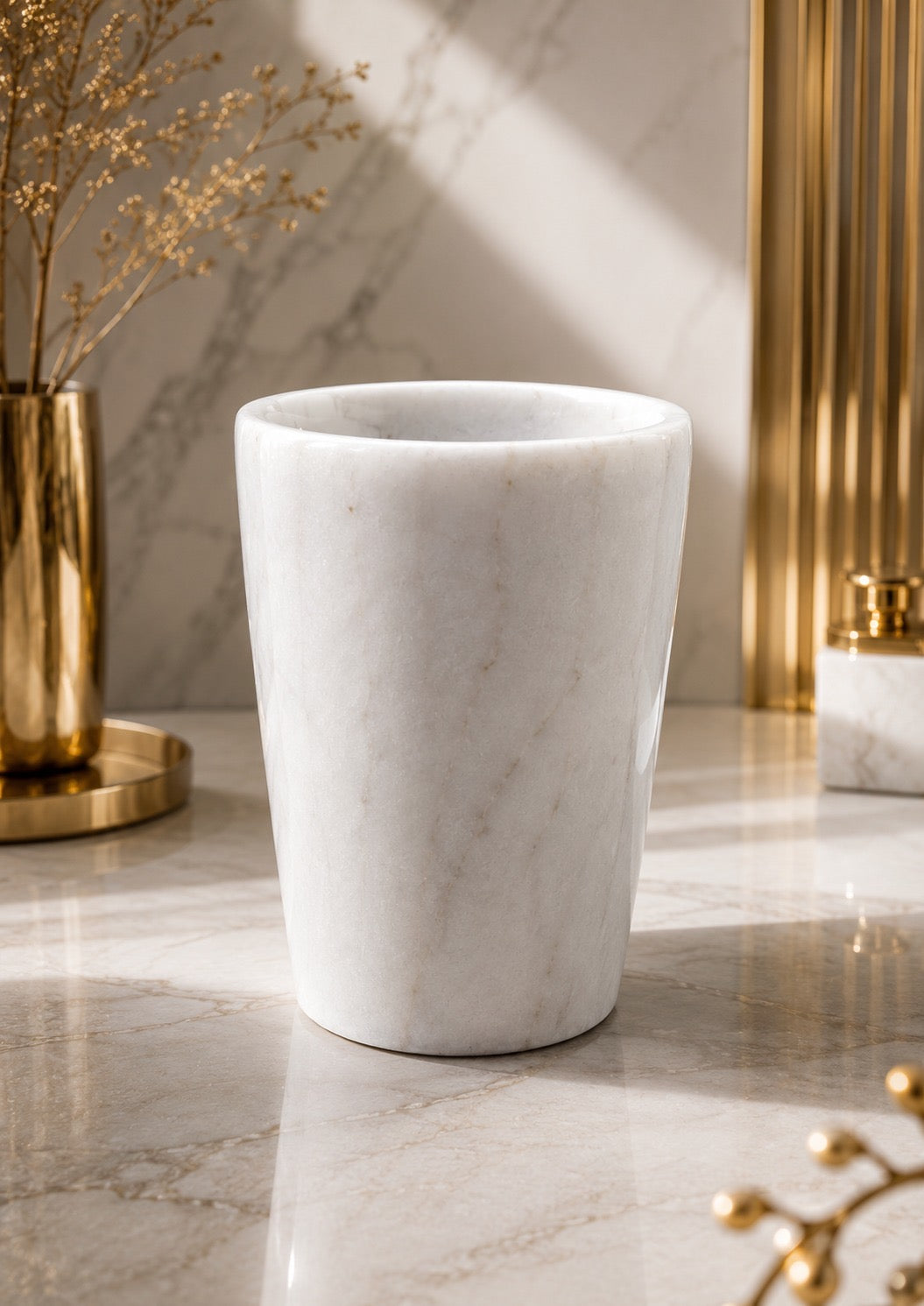 Premium White Marble Tumbler | Luxury Natural Stone Bathroom Cup