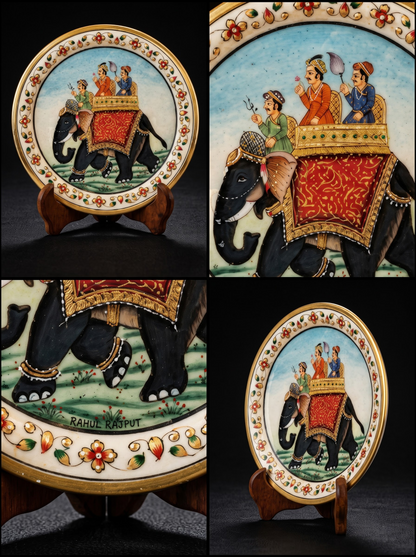 Royal Elephant Marble Decorative Plate