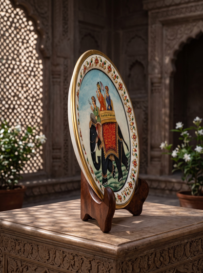 Royal Elephant Marble Decorative Plate