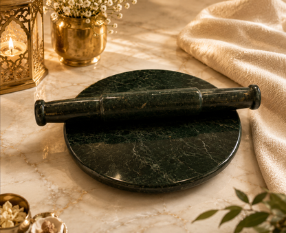 Premium Green Marble Rolling Pin & Chakla