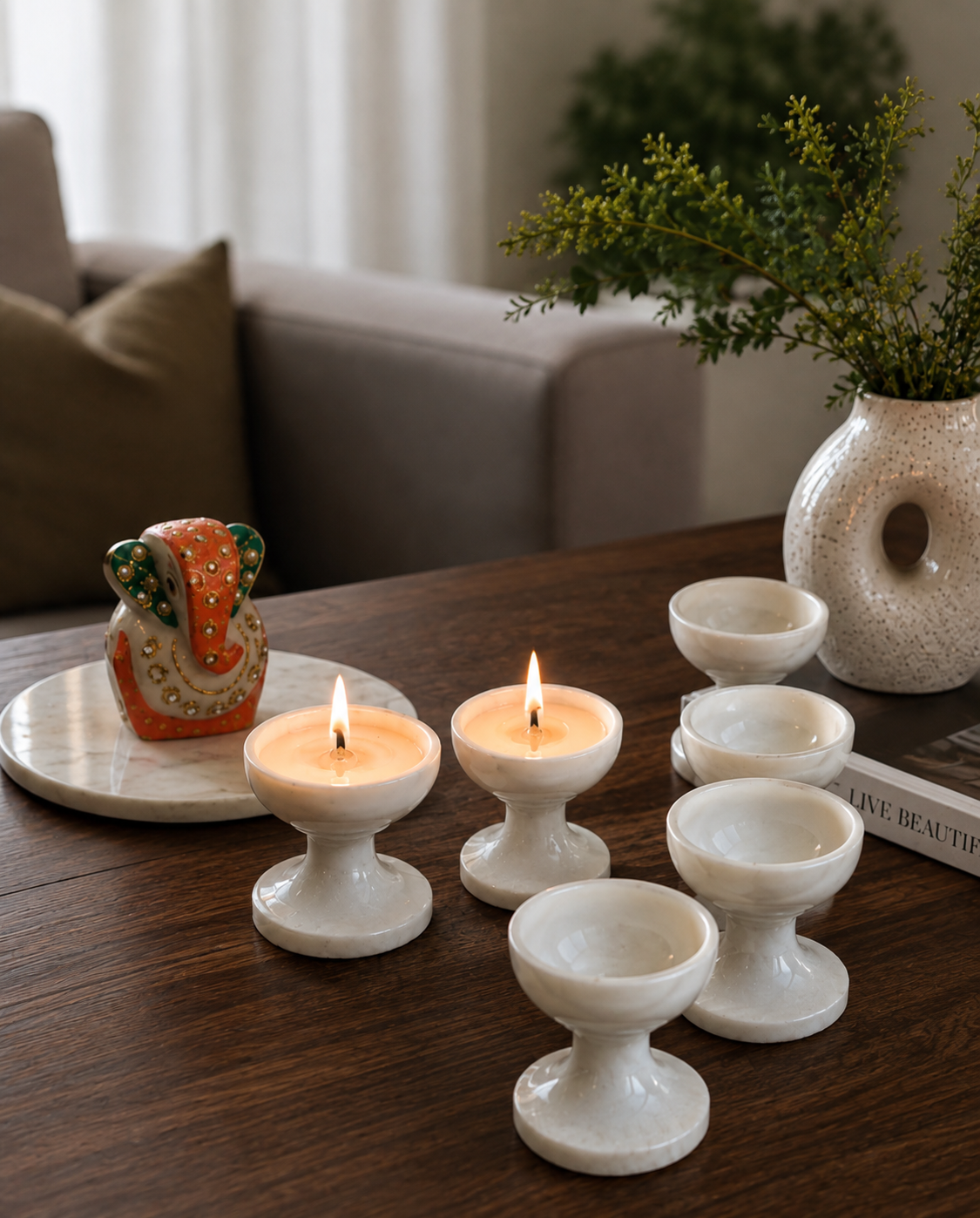 Handcrafted Marble Tea Light Candle Holder Set