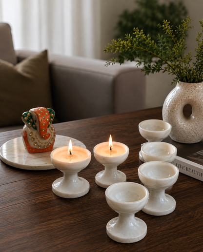 Handcrafted Marble Tea Light Candle Holder Set