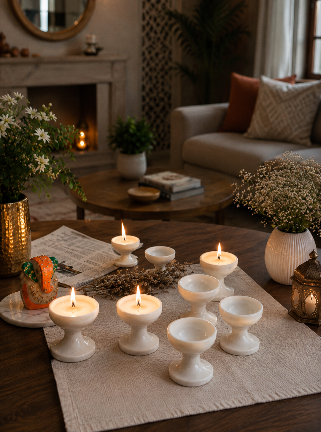 Handcrafted Marble Tea Light Candle Holder Set