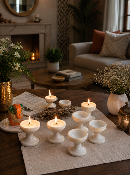 Handcrafted Marble Tea Light Candle Holder Set
