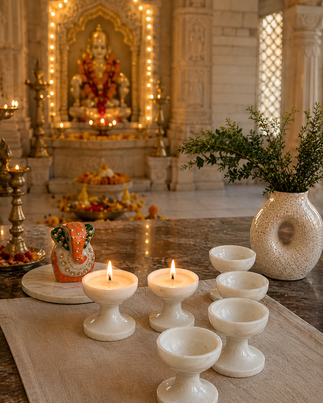 Handcrafted Marble Tea Light Candle Holder Set