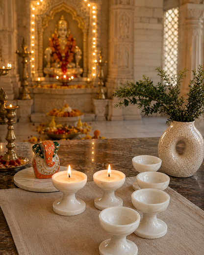 Handcrafted Marble Tea Light Candle Holder Set
