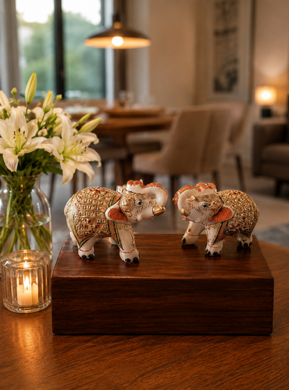 Handcrafted Marble Elephant Figurine Set