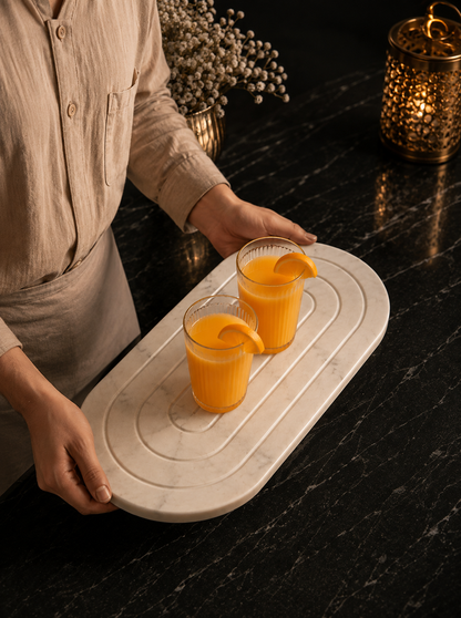 Handcrafted White Marble Serving Tray