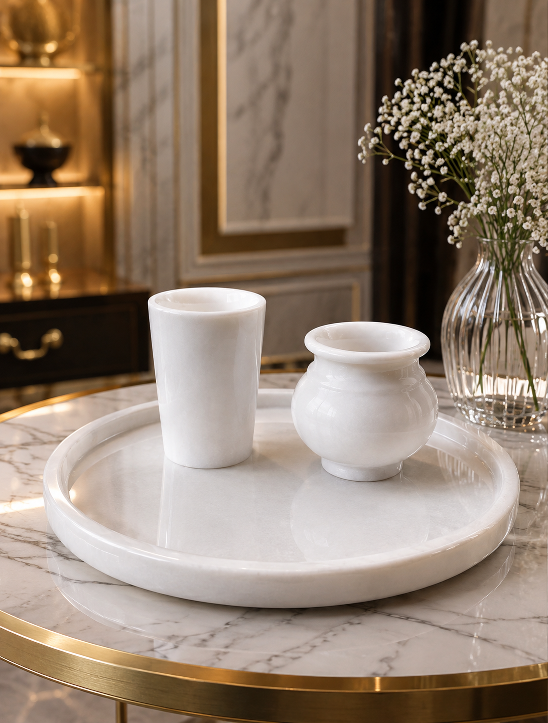 Handcrafted Marble Vanity Plates Set