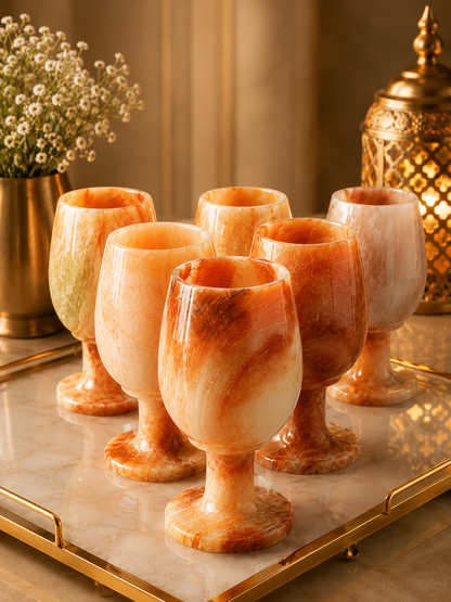 Premium Handcrafted Onyx Marble Wine Glass Set of 6 | Luxury Stone Goblets | Elegant Drinkware for Home & Dining