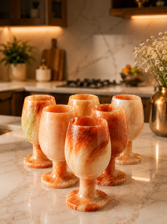 Premium Handcrafted Onyx Marble Wine Glass Set of 6 | Luxury Stone Goblets | Elegant Drinkware for Home & Dining