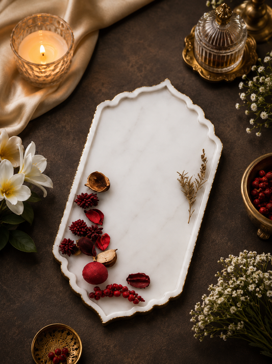 Premium White Marble Serving Tray | Handmade Marble Coffee Table |  your décor with a sophisticated touch.