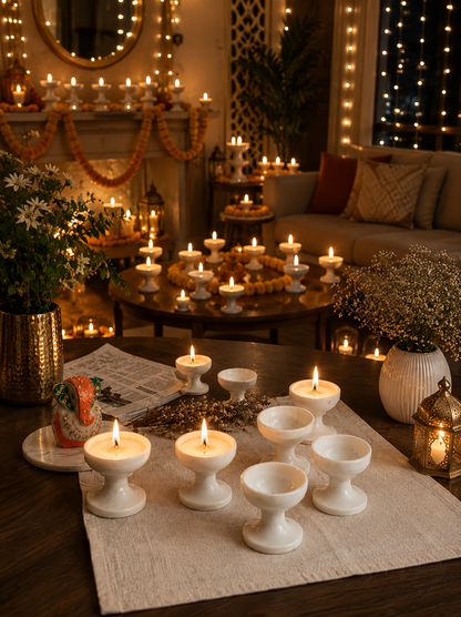 White Marble Candle Holder | Luxury Handmade Tealight Stand | Premium Home Décor