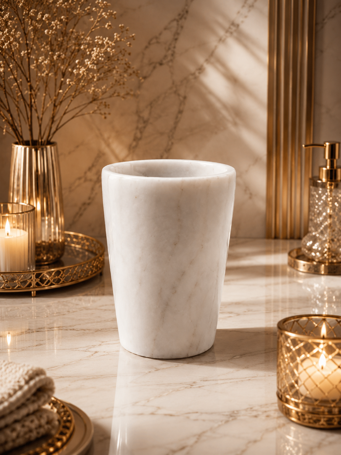 Premium White Marble Tumbler | Luxury Natural Stone Bathroom Cup
