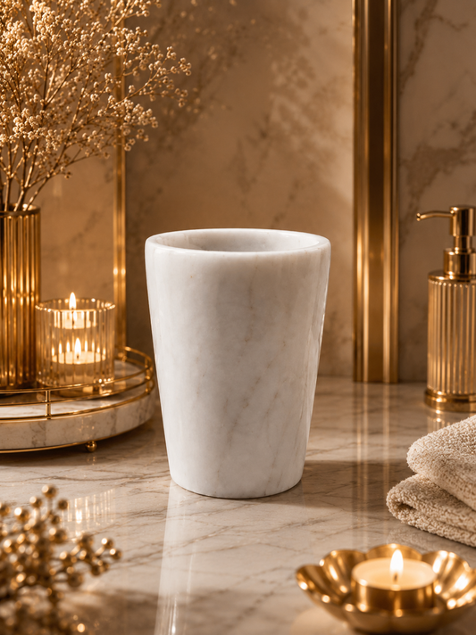 Premium White Marble Tumbler | Luxury Natural Stone Bathroom Cup