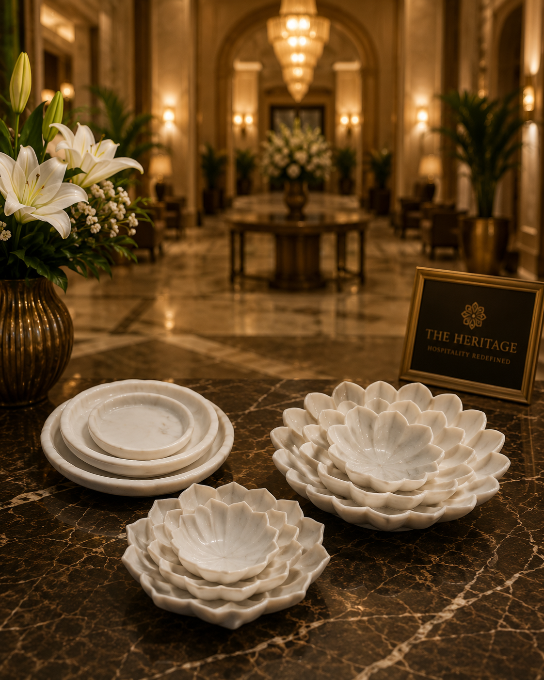 Luxury White Marble Serving Bowl & Platter Set | Premium Tableware | The Virasat Crafts