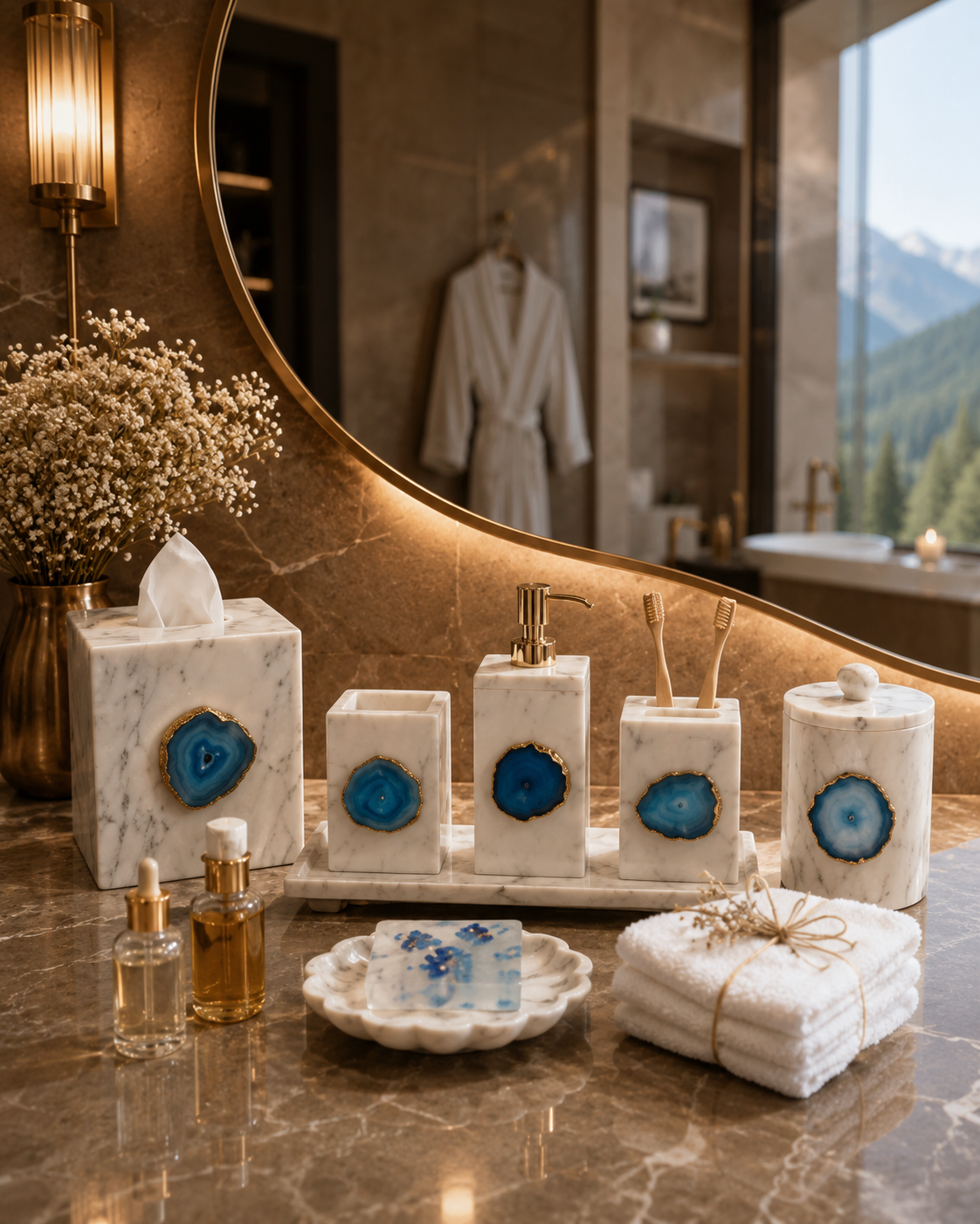 Luxury White Marble Bathroom Accessories Set  | Permium  White Marble Bathroom Accessories Set |