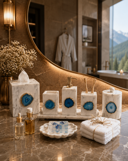 Luxury White Marble Bathroom Accessories Set  | Permium  White Marble Bathroom Accessories Set |