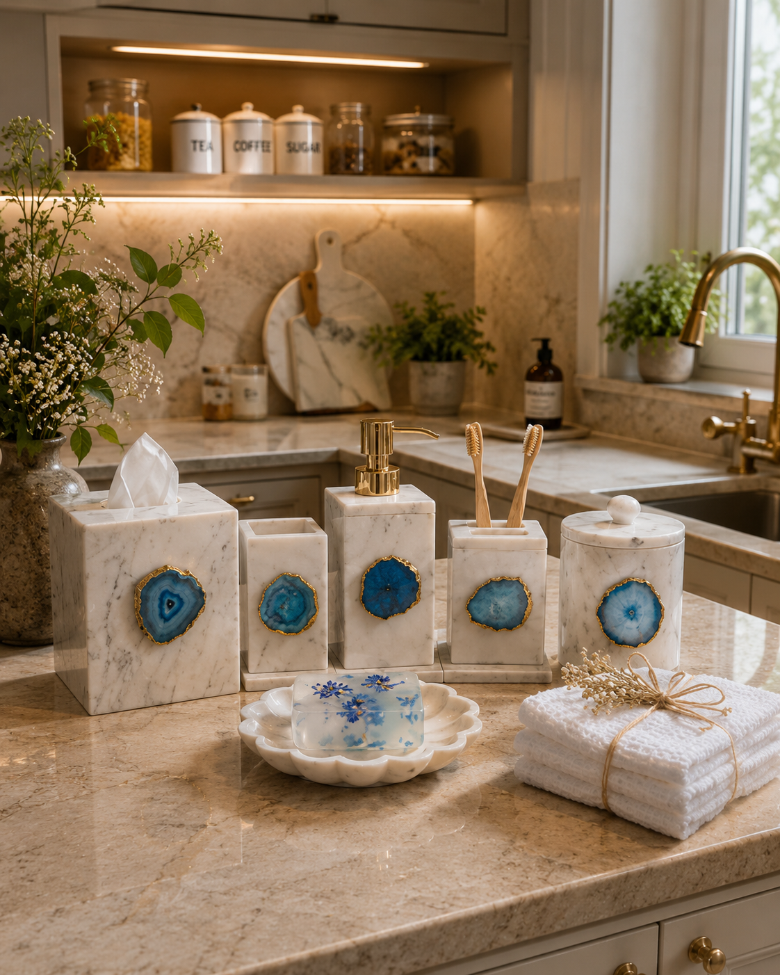 Luxury White Marble Bathroom Accessories Set  | Permium  White Marble Bathroom Accessories Set |