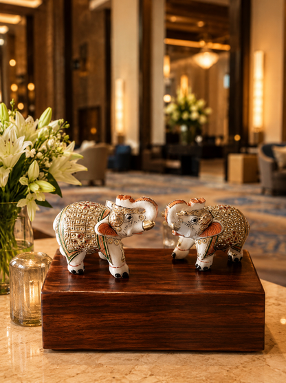 Premium Marble Elephant Pair Statue | Handcrafted Decorative Showpiece for Home & Office | Luxury Vastu Decor