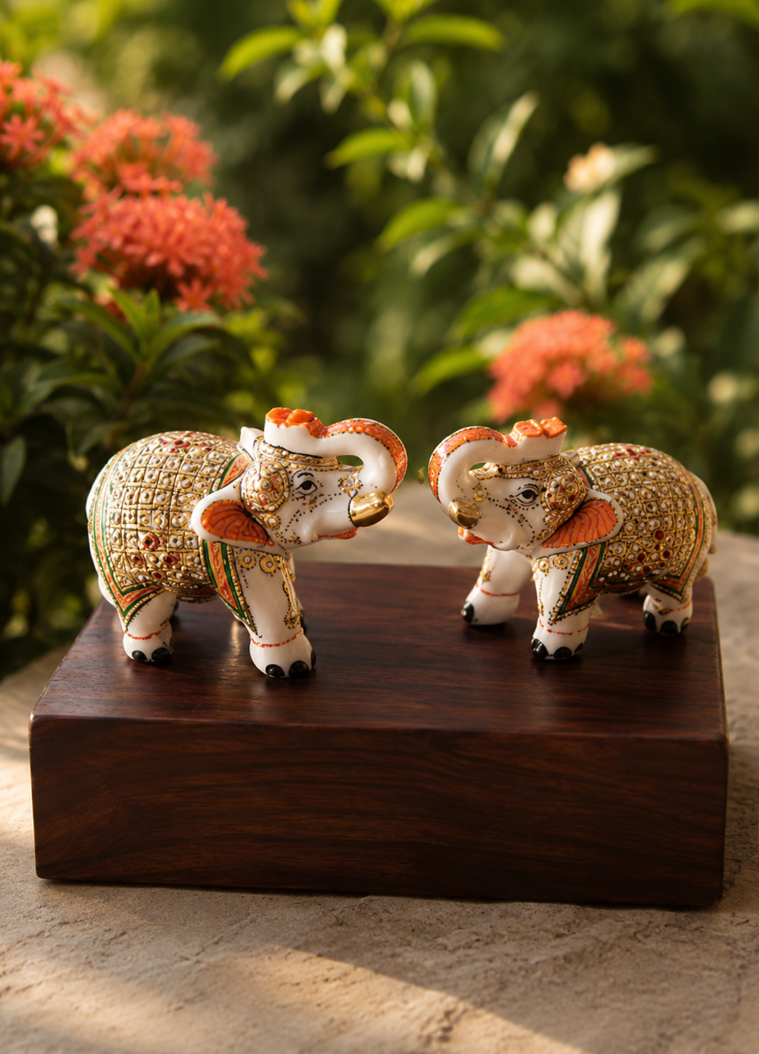 Premium Marble Elephant Pair Statue | Handcrafted Decorative Showpiece for Home & Office | Luxury Vastu Decor