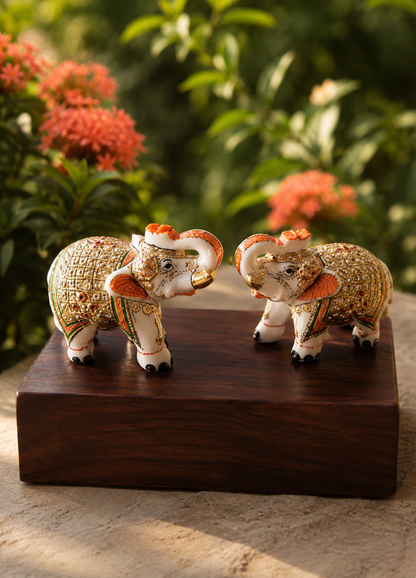 Premium Marble Elephant Pair Statue | Handcrafted Decorative Showpiece for Home & Office | Luxury Vastu Decor
