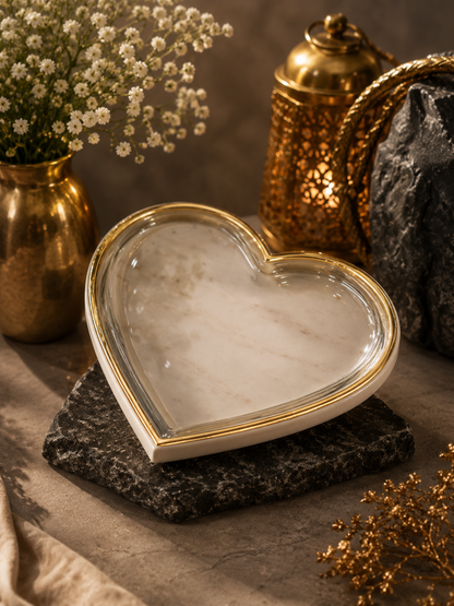 Premium White Marble Heart Shaped Tray | Handcrafted Decorative Vanity & Jewelry Organizer