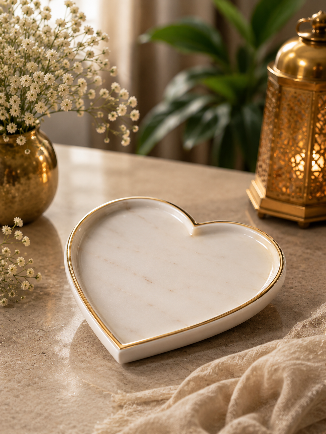 Premium White Marble Heart Shaped Tray | Handcrafted Decorative Vanity & Jewelry Organizer