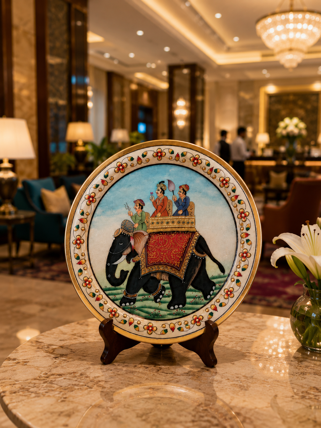 Royal Elephant Marble Decorative Plate